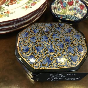 Pretty Blue And Gold Paper Mache Box