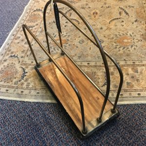 Antique Brass & Wood Newspaper Rack