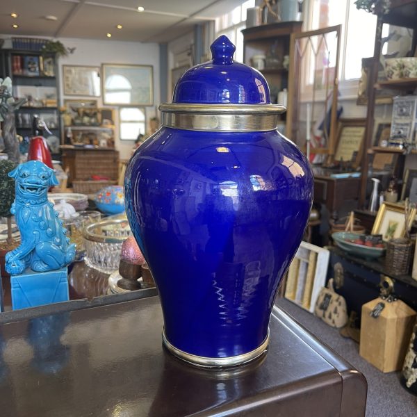 Lovely Cobalt Blue Ginger Jar With Silver Trim