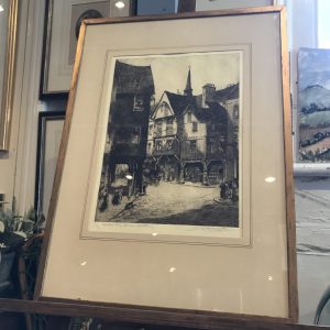 Beautifully Framed Signed Etching. Market Day, Dinan, Brittany, 1910, Louis Whirter