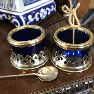 Cobalt & Silver Plated Pots x 2