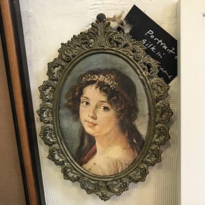Lovely Portrait In Silk In Brass Frame