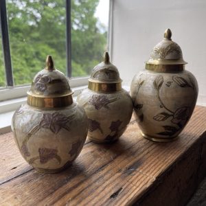 Set Of 3 Vintage Cloisonné Lidded Pots