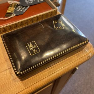 Italian Leather Vintage Playing Card Box With Cards