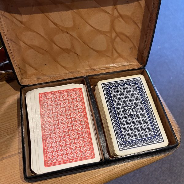 Italian Leather Vintage Playing Card Box With Cards - Image 2