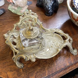 Beautiful Brass and Glass Inkwell