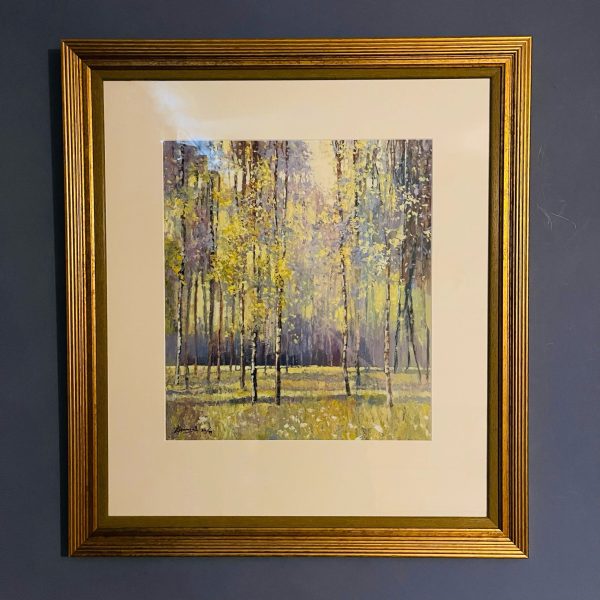 Birch Trees Print, Signed Hammond, In Gold Frame