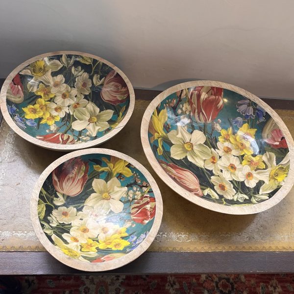 Lacquered Floral Wooden Bowls - Image 3
