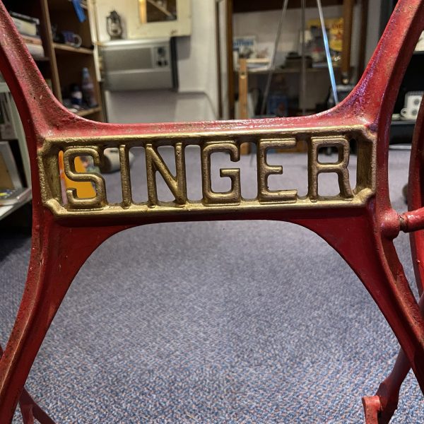 Antique Singer Cast Iron Red Treadle Sewing Table Base - Image 3