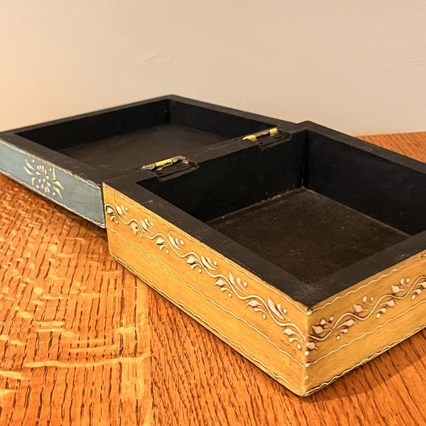 Blue and yellow decorative hand painted and hand decorated wooden box - Image 5