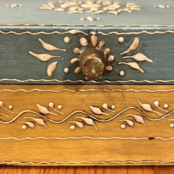 Blue and yellow decorative hand painted and hand decorated wooden box - Image 2