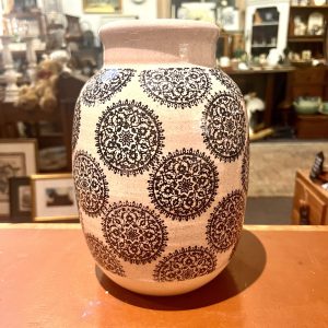 Glazed Light Fawn Mandala Design Pottery Vase
