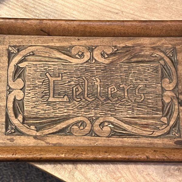 Charming Antique Handcarved Wooden Letter Tray - Image 2