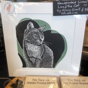 Hand Printed Linocut Luna The Cat by Hilary Everest