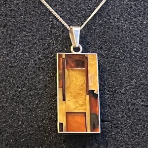 Vintage Amber Mosaic STG Silver Pendant & Chain (30cm) Maker JZ