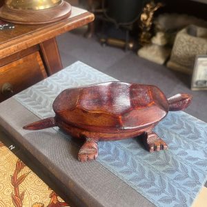 Beautiful vintage wooden handcarved turtle trinket box