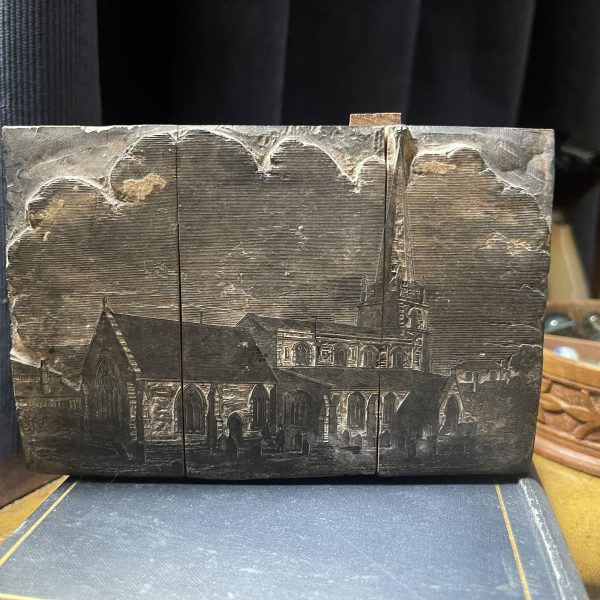 Interlocking Oak Printing Blocks Showing Church Scene - Image 2