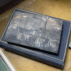 Interlocking Oak Printing Blocks Showing Church Scene