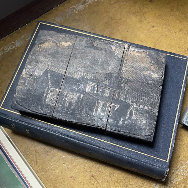 Interlocking Oak Printing Blocks Showing Church Scene
