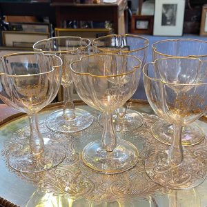 Stunning vintage gilt edged fluted fine crystal champagne glasses