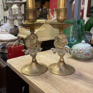 Brass Candlesticks With Bulldogs
