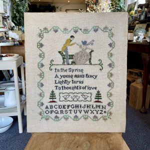 Antique Cross Stitch Sampler, 1920s, Framed