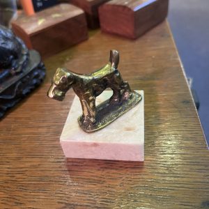 Adorable vintage brass terrier on marble paperweight