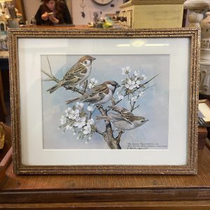 Print Of Three Sparrows In A Lovely Gold Frame