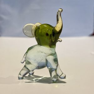 Sweet Little Blue Vintage Two Tone Glass Bkue & Green Elephant