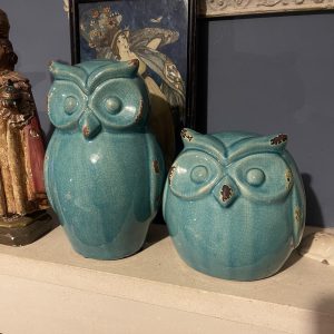 Turquoise Glazed Pottery Owls
