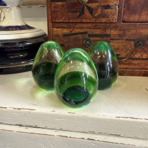 Gorgeous Vintage Emerald Green Glass Egg Paperweights