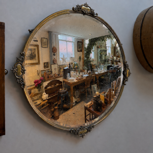Beautiful French Early 20th Century Brass Circular Mirror