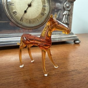 Vintage Amber Coloured Hand Blown Glass Horse